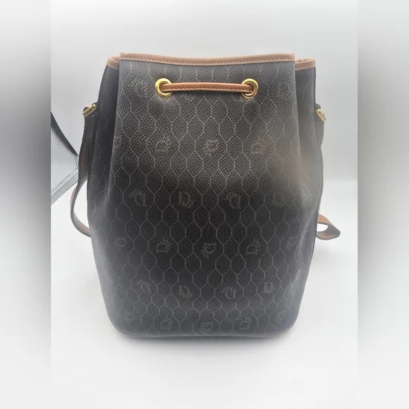 Christian Dior Black & Brown Vintage Honeycomb Crossbody Bucket Bag (EUC)(COA)✨️ - Picture 9 of 10